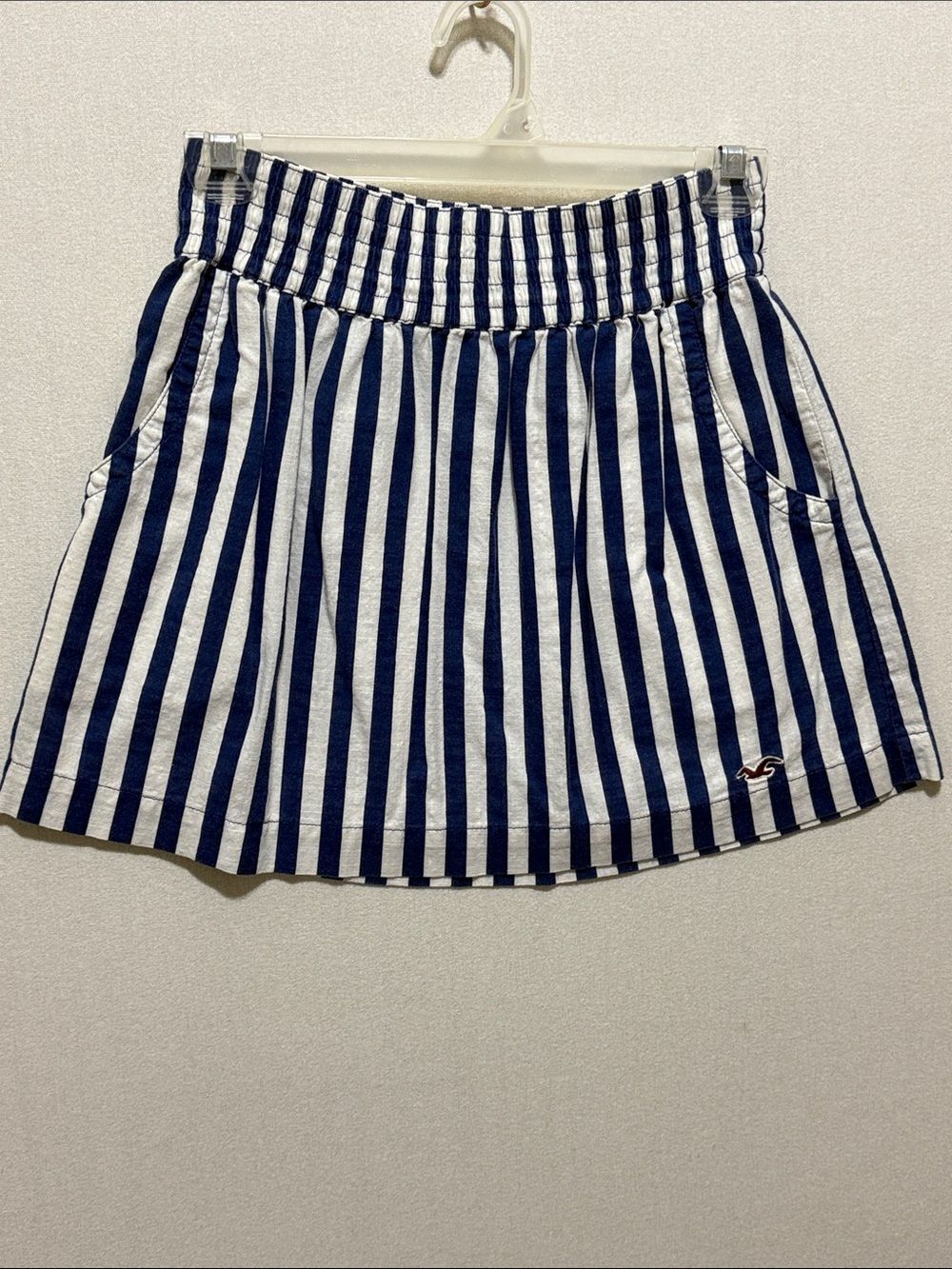 Hollister Navy & White Vertical Stripe Skater Skirt